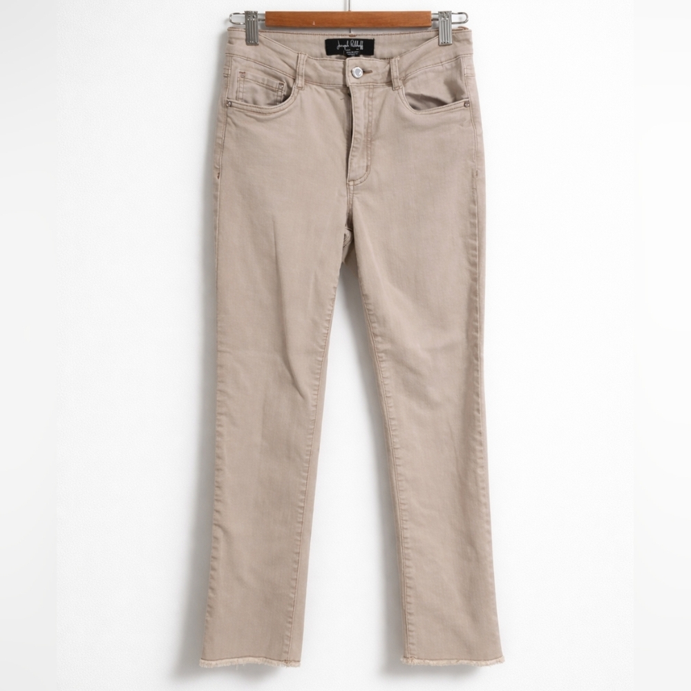 Joseph Ribkoff Khaki Taupe Straight Leg Women’s Stretch Denim Raw Hem Size 6